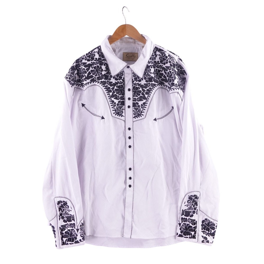 Scully Mens 3XL Western Shirt White Black Floral Embroidered Peral Snap Front
